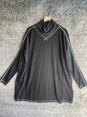 Jane Mohr Aris Amenti Sweater Womens Large Black Gray Cowl Neck Long Sleeve Zip